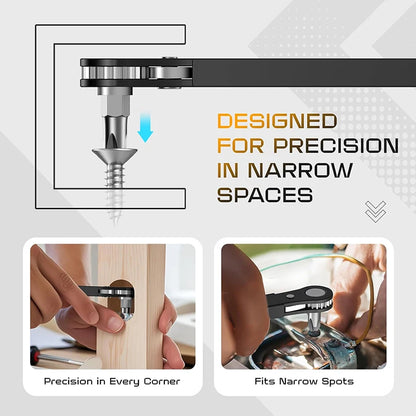Right Angle Screwdriver Set Mini Ratcheting 90 Degree Offset Wrench Kit Pocket Tool for DIY Repair Low Profile Bit Socket ﻿