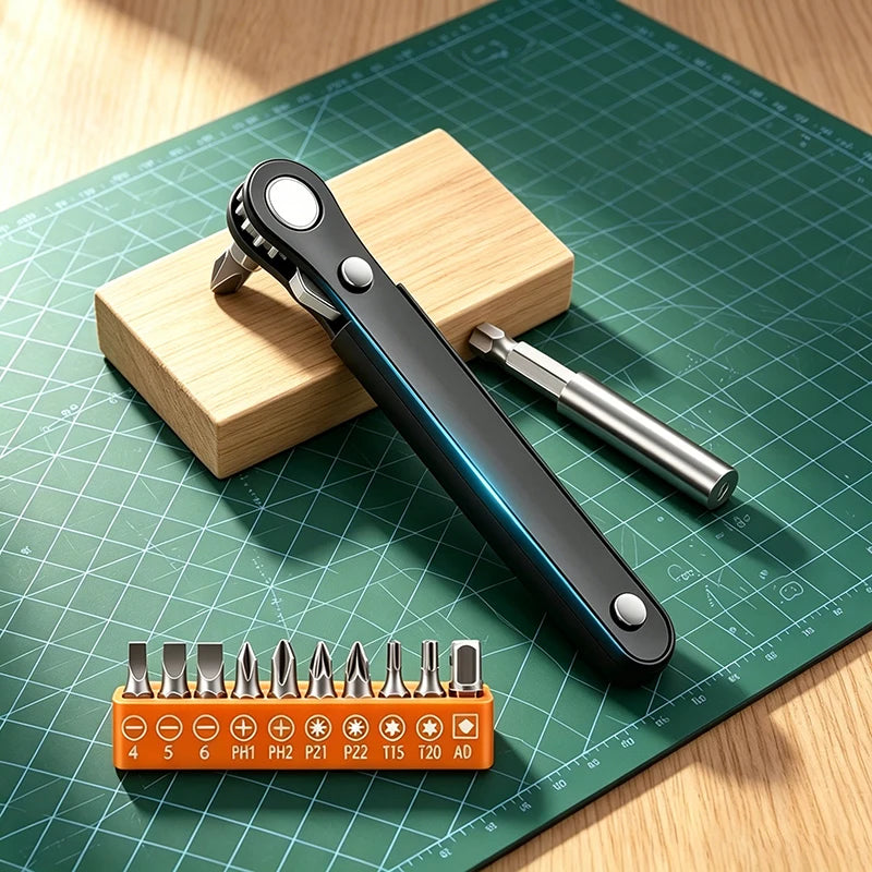 Right Angle Screwdriver Set Mini Ratcheting 90 Degree Offset Wrench Kit Pocket Tool for DIY Repair Low Profile Bit Socket ﻿