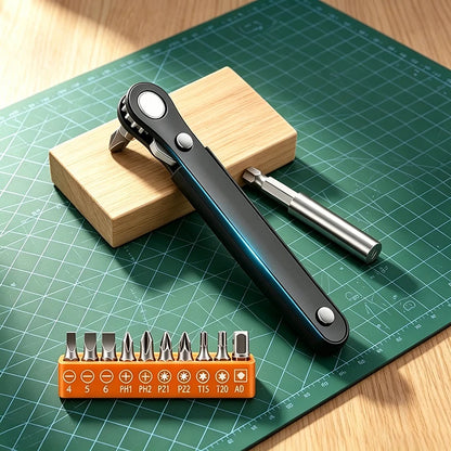 Right Angle Screwdriver Set Mini Ratcheting 90 Degree Offset Wrench Kit Pocket Tool for DIY Repair Low Profile Bit Socket ﻿
