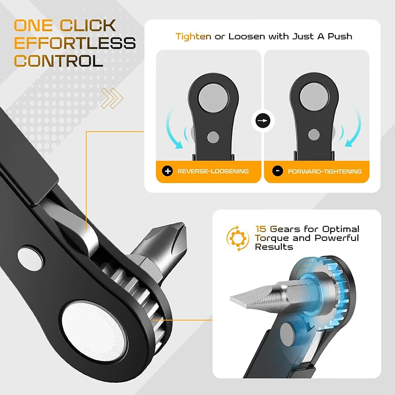 Right Angle Screwdriver Set Mini Ratcheting 90 Degree Offset Wrench Kit Pocket Tool for DIY Repair Low Profile Bit Socket ﻿